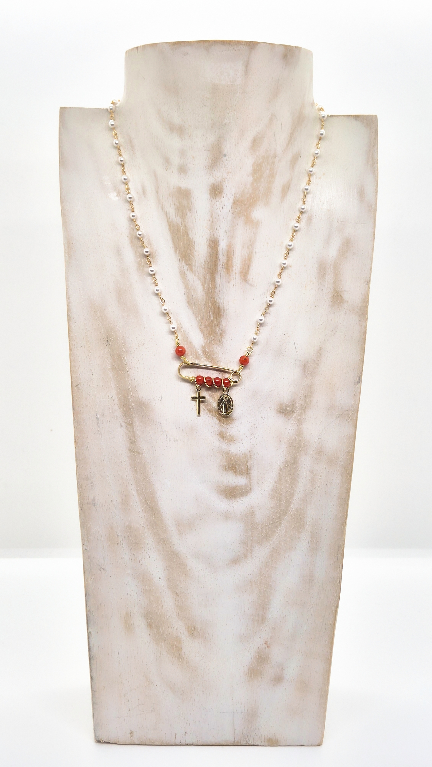 Collier argent 925 doré à lor fin Corail, Croix