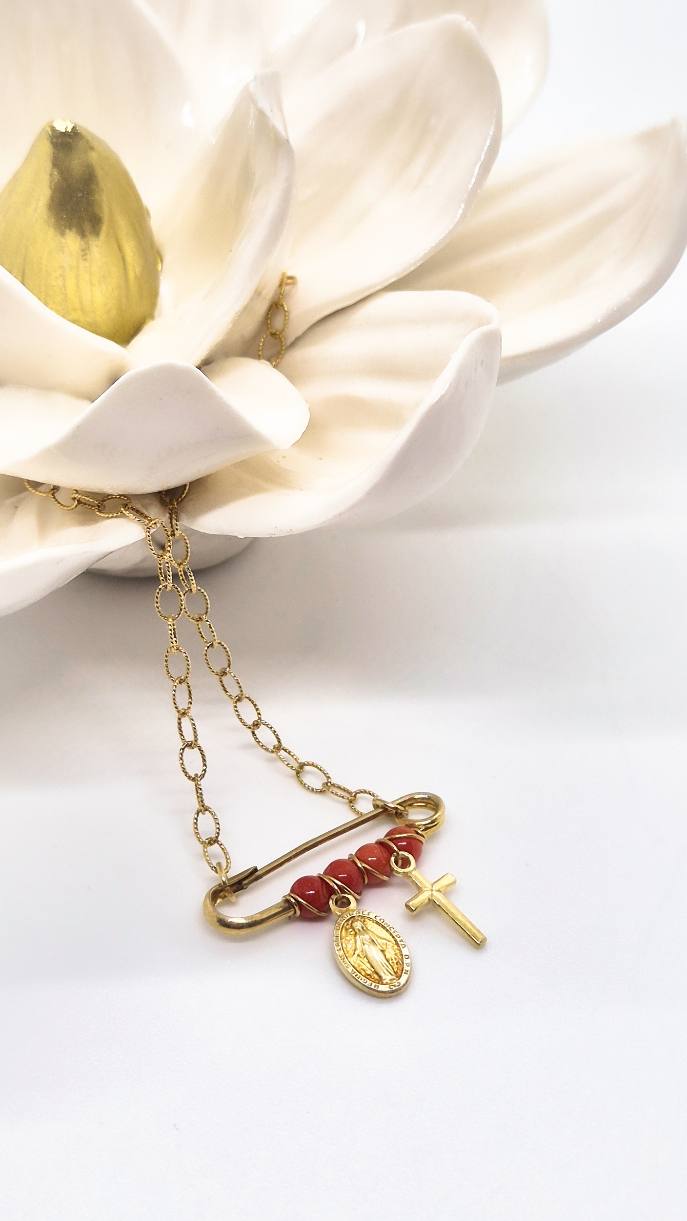 Collier argent 925 doré à l'or fin Corail, Croix