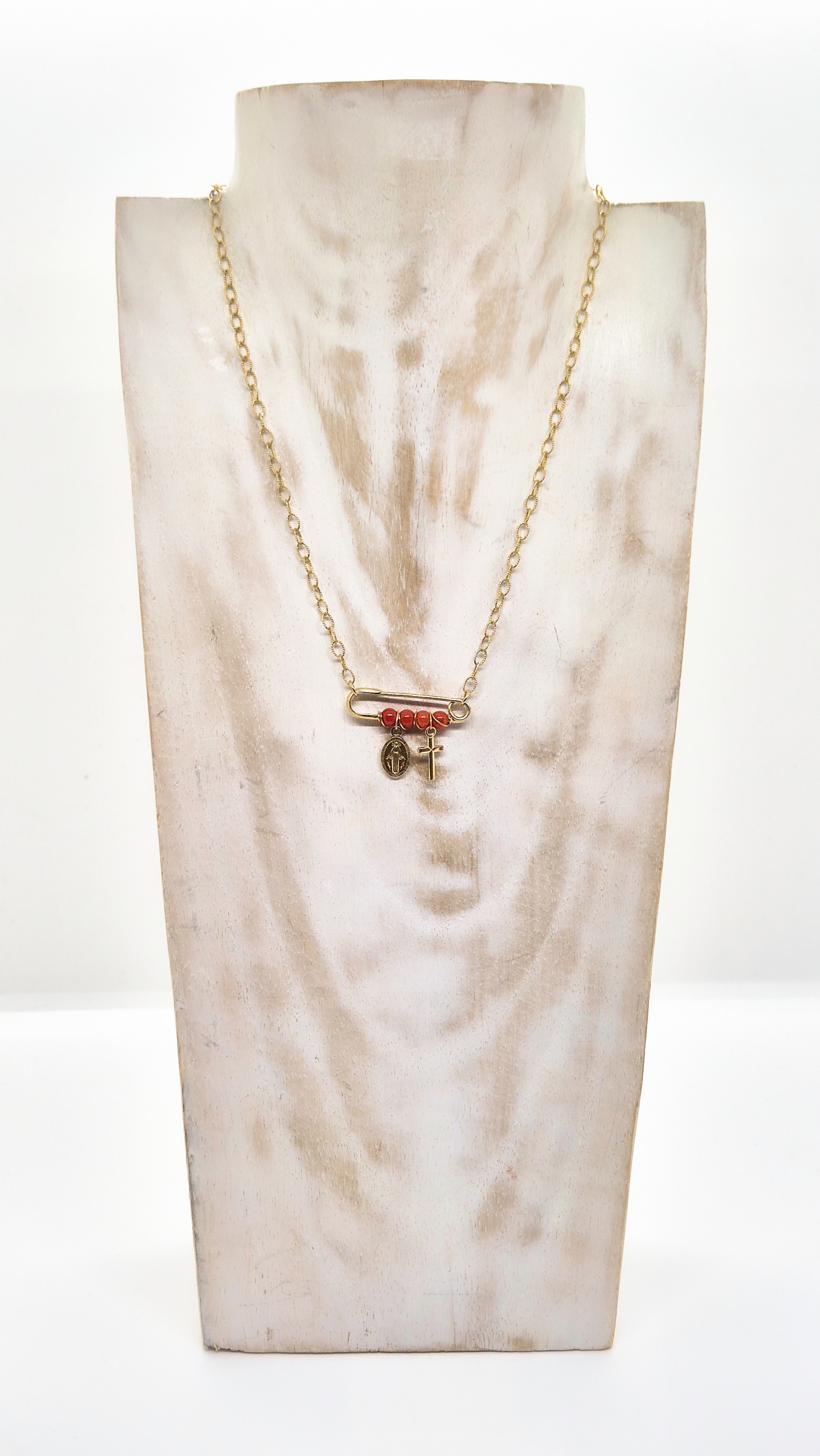 Femme Collier argent 925 doré à lor fin Corail, Croix