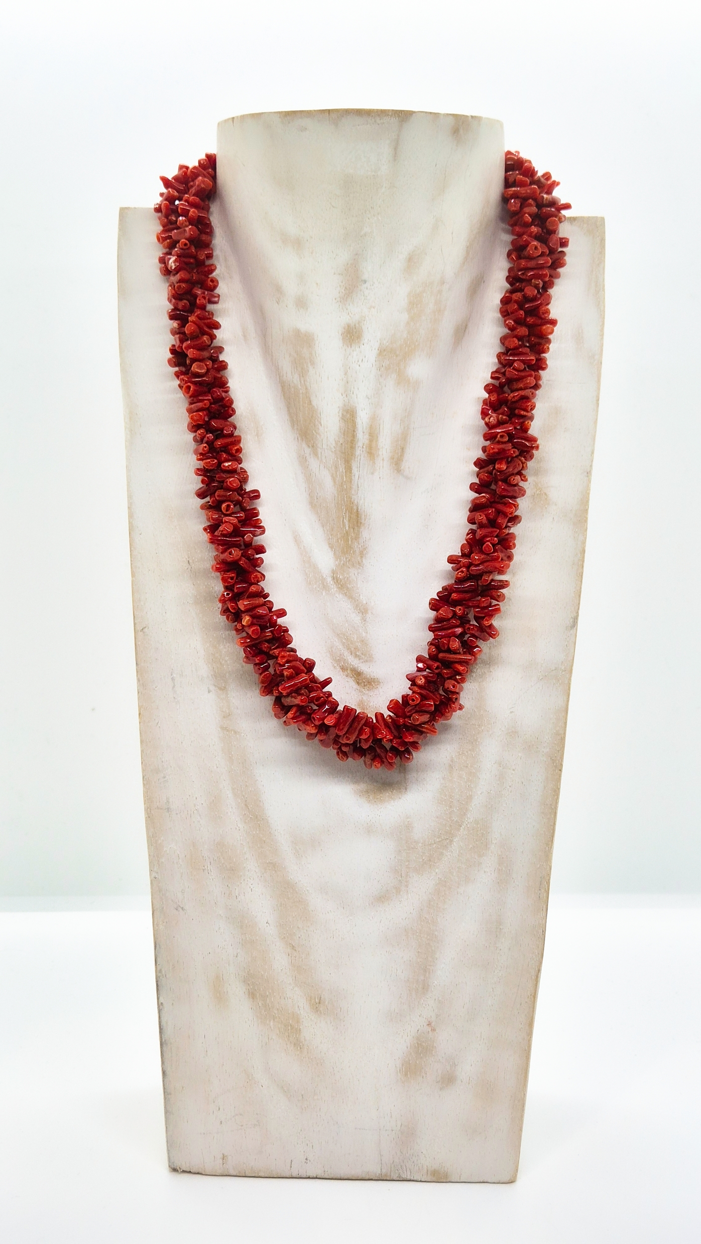 Collier argent 925 et corail rouge 3 rangs