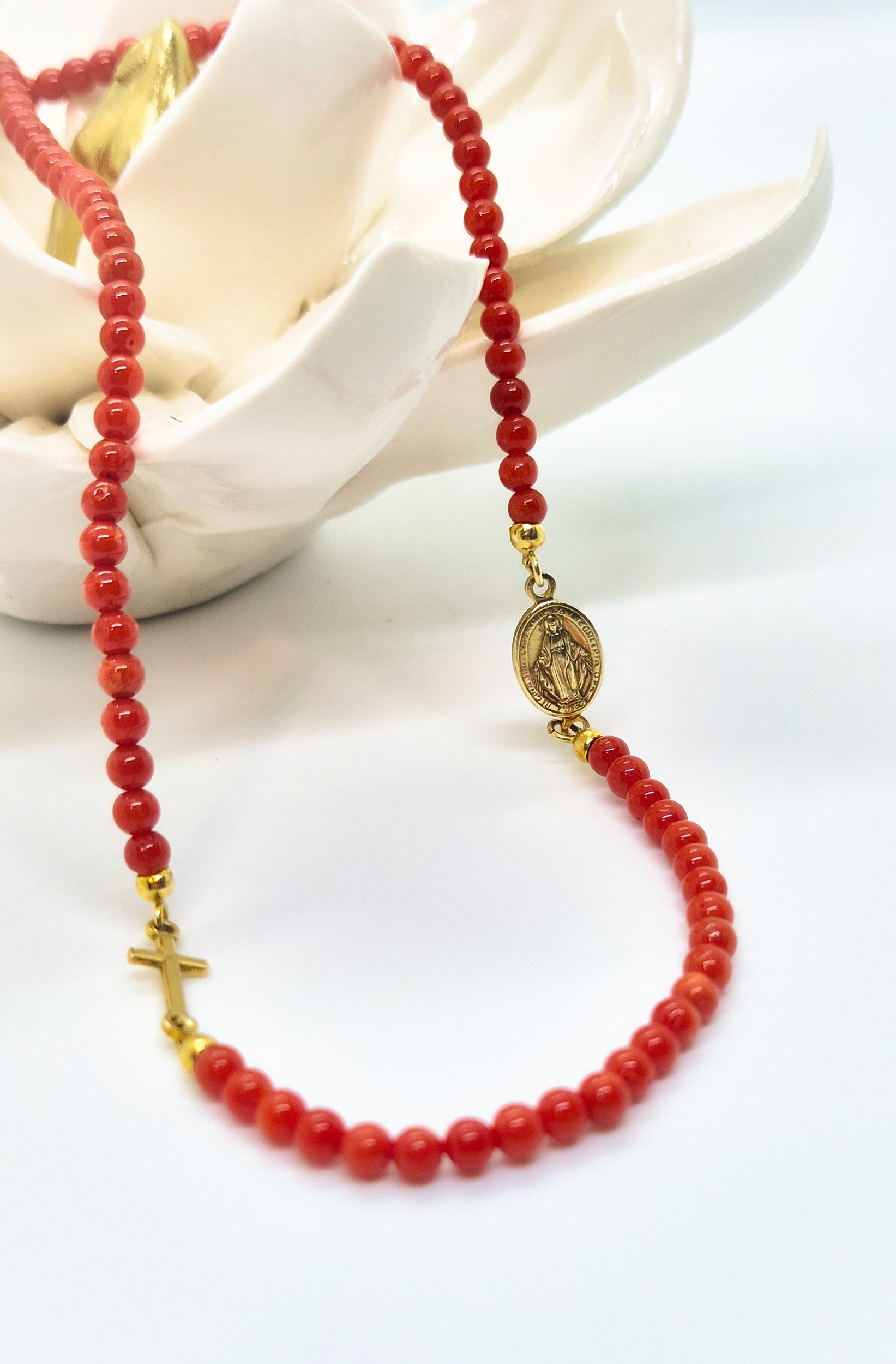 Collier Argent 925 doré à l'or fin et Corail corse