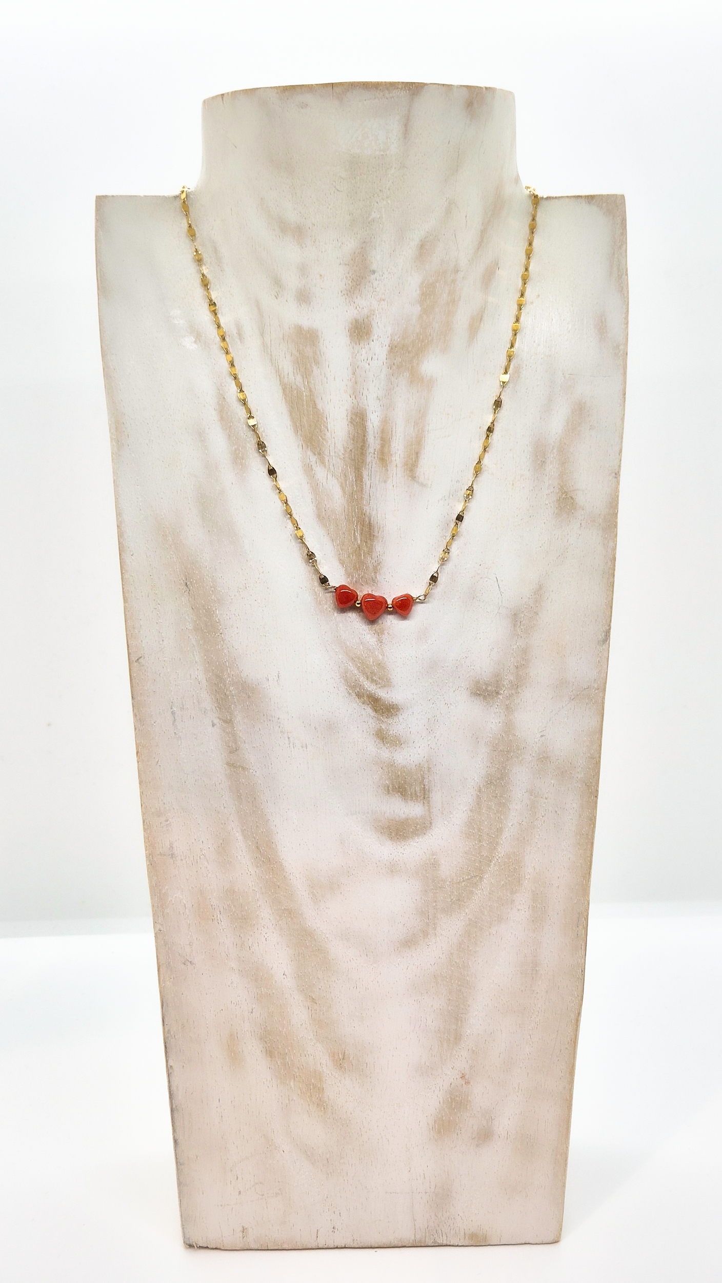 Collier Argent 925 doré à lor fin et 3 coeurs Corail
