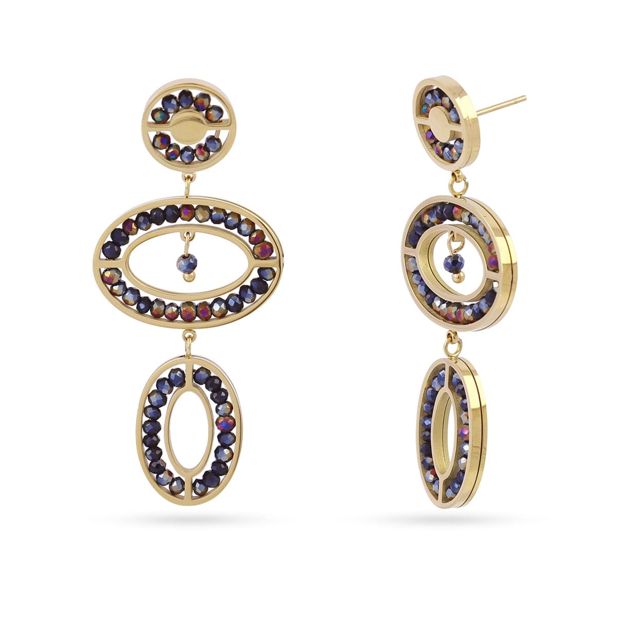 boucle d'oreille 3 anneaux bleues femme