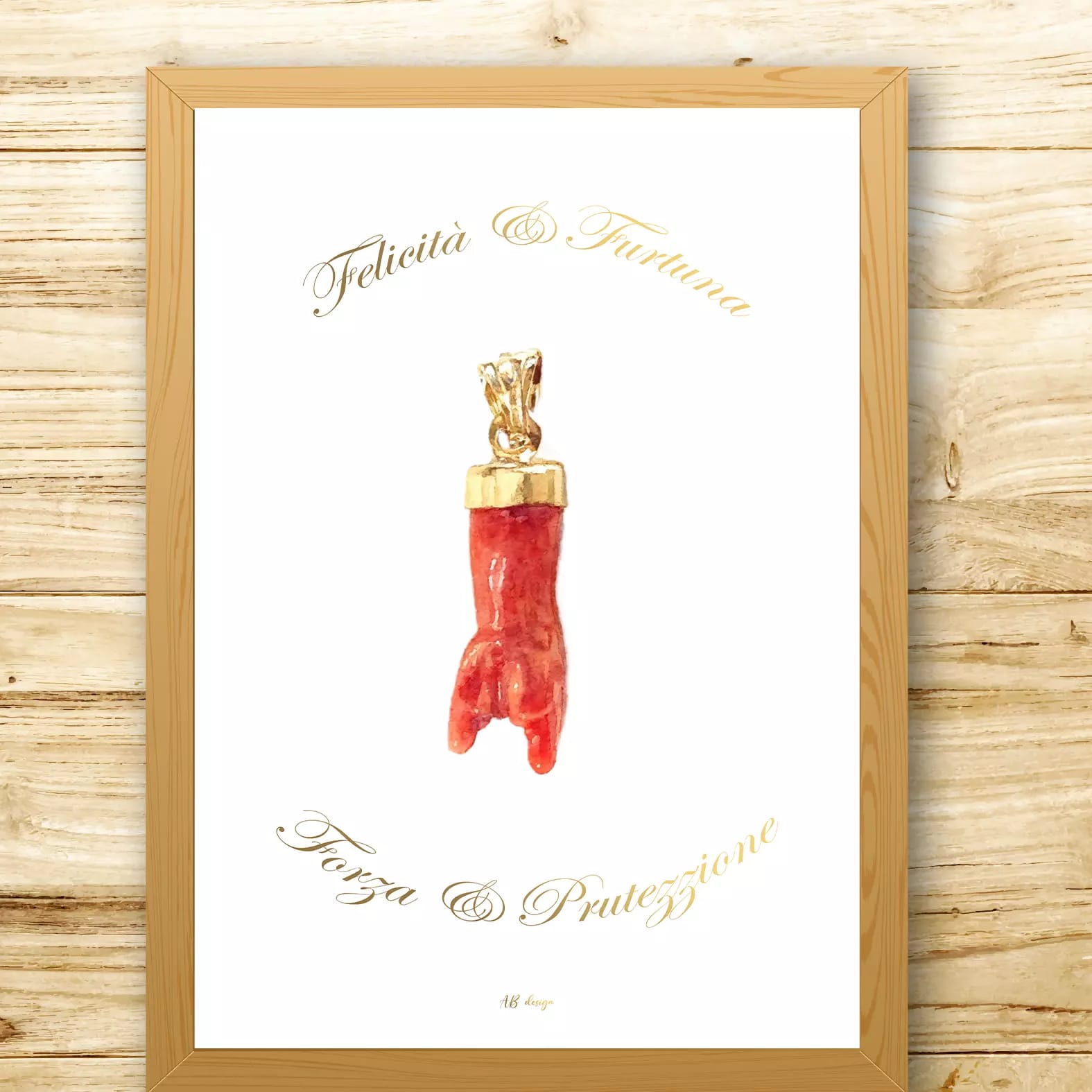 Cadre format A4 avec une affiche A4 représentant une main en corail faisant les cornes