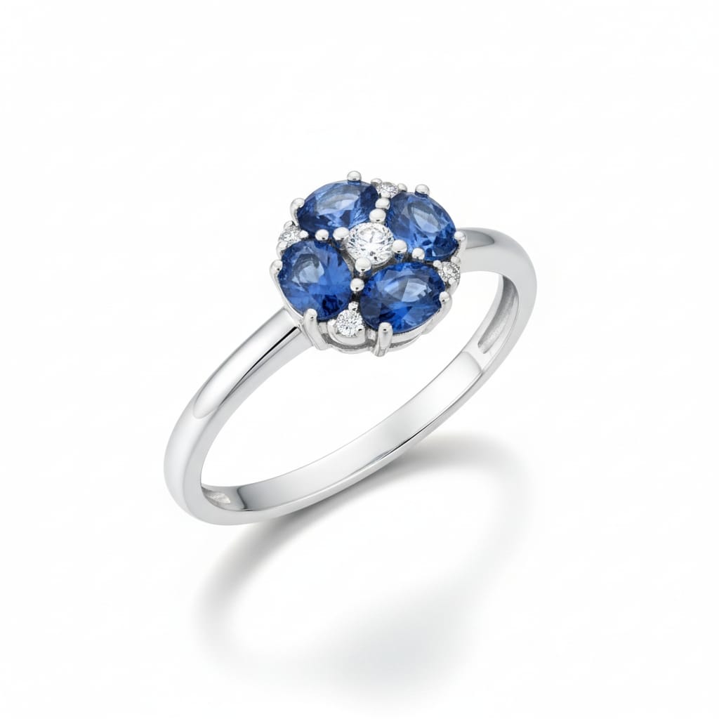 Bague pour femme en Or blanc et saphir bijou de luxe