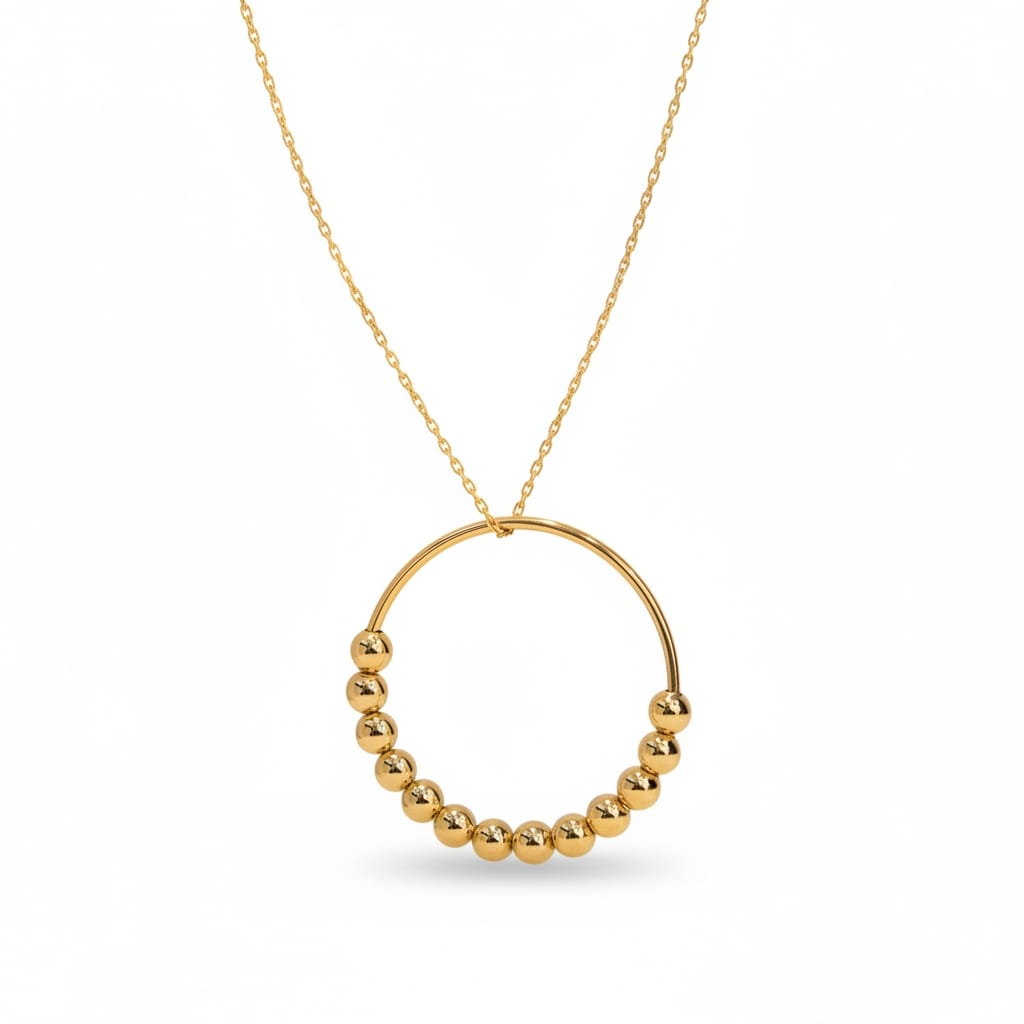 Collier 13 boules sur chaîne forçat en Or jaune