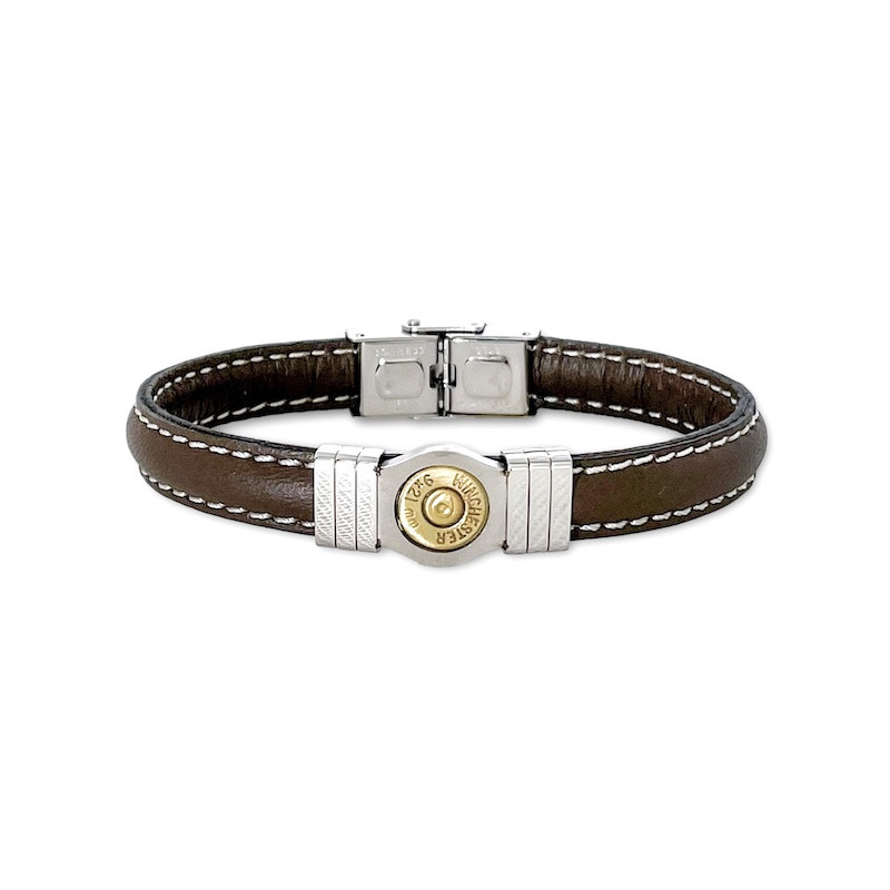 Bracelet douille en acier et cuir