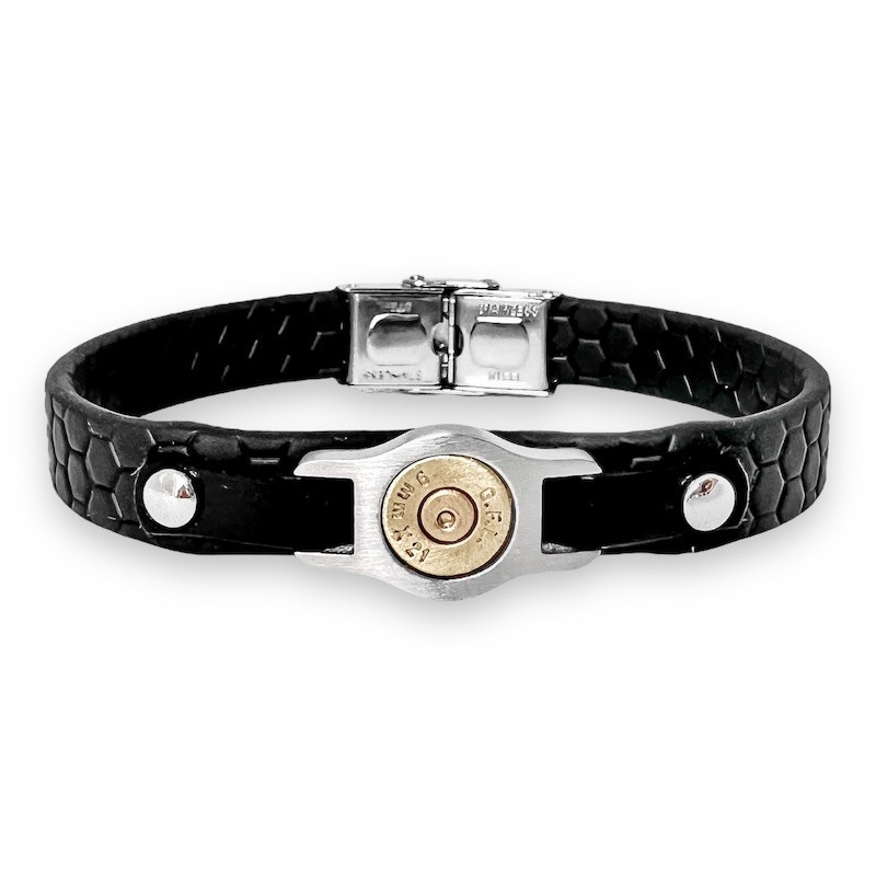 BRACELET ACIER SANGLE PVC ET DOUILLE noir