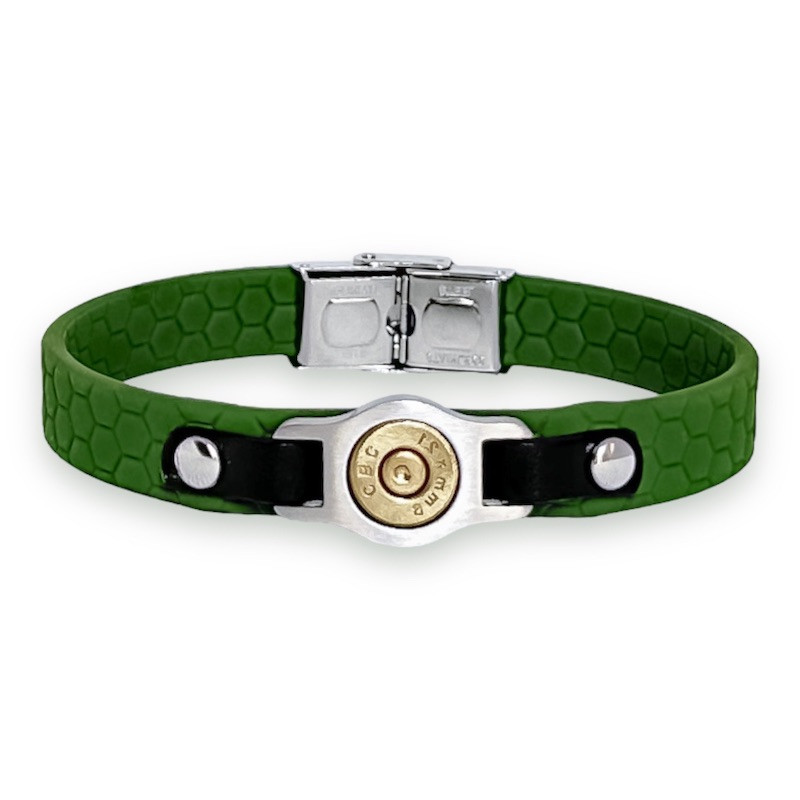 BRACELET ACIER SANGLE PVC ET DOUILLE VERT