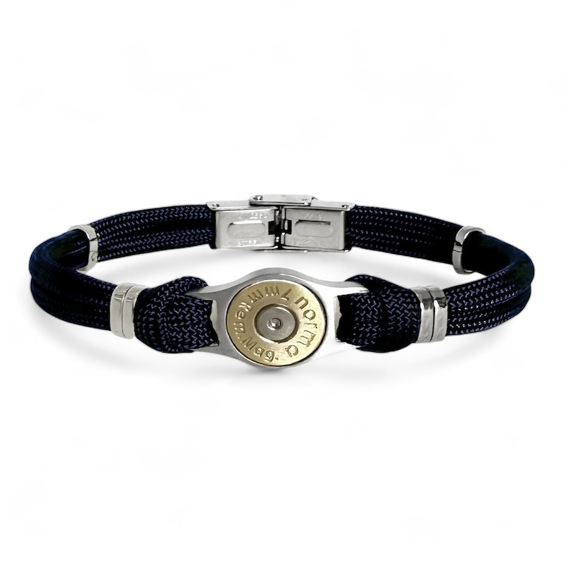 BRACELET ACIER DOUILLE ET CORDON couleur  bleu fonce
