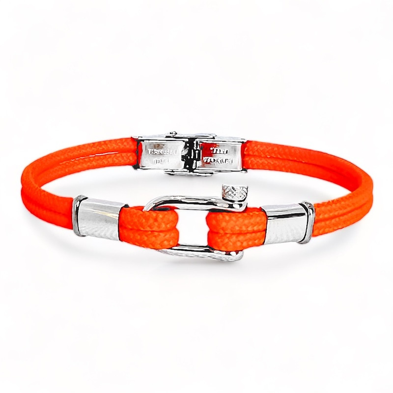 BRACELET ACIER MANILLE CORDON ORANGE