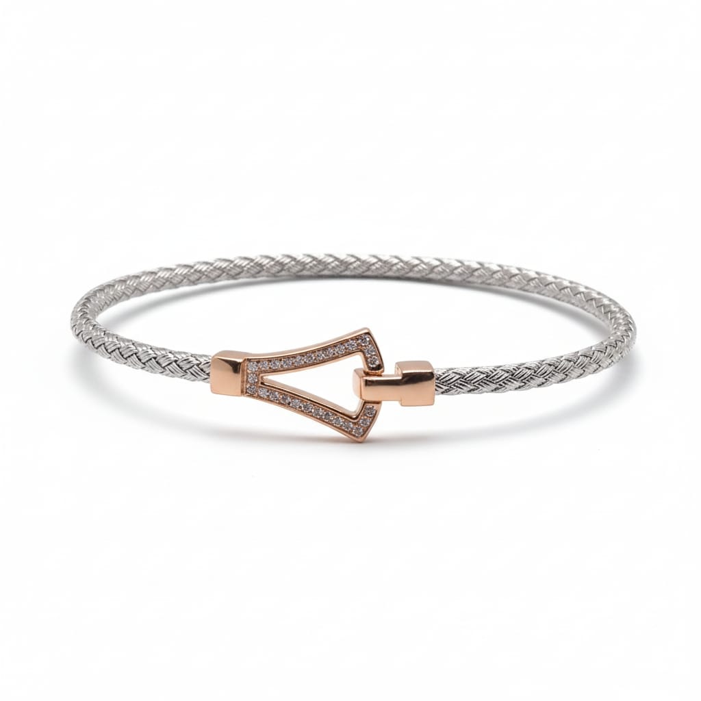 Bracelet femme bi colore en argent oxydes de zirconium triangle argenté
