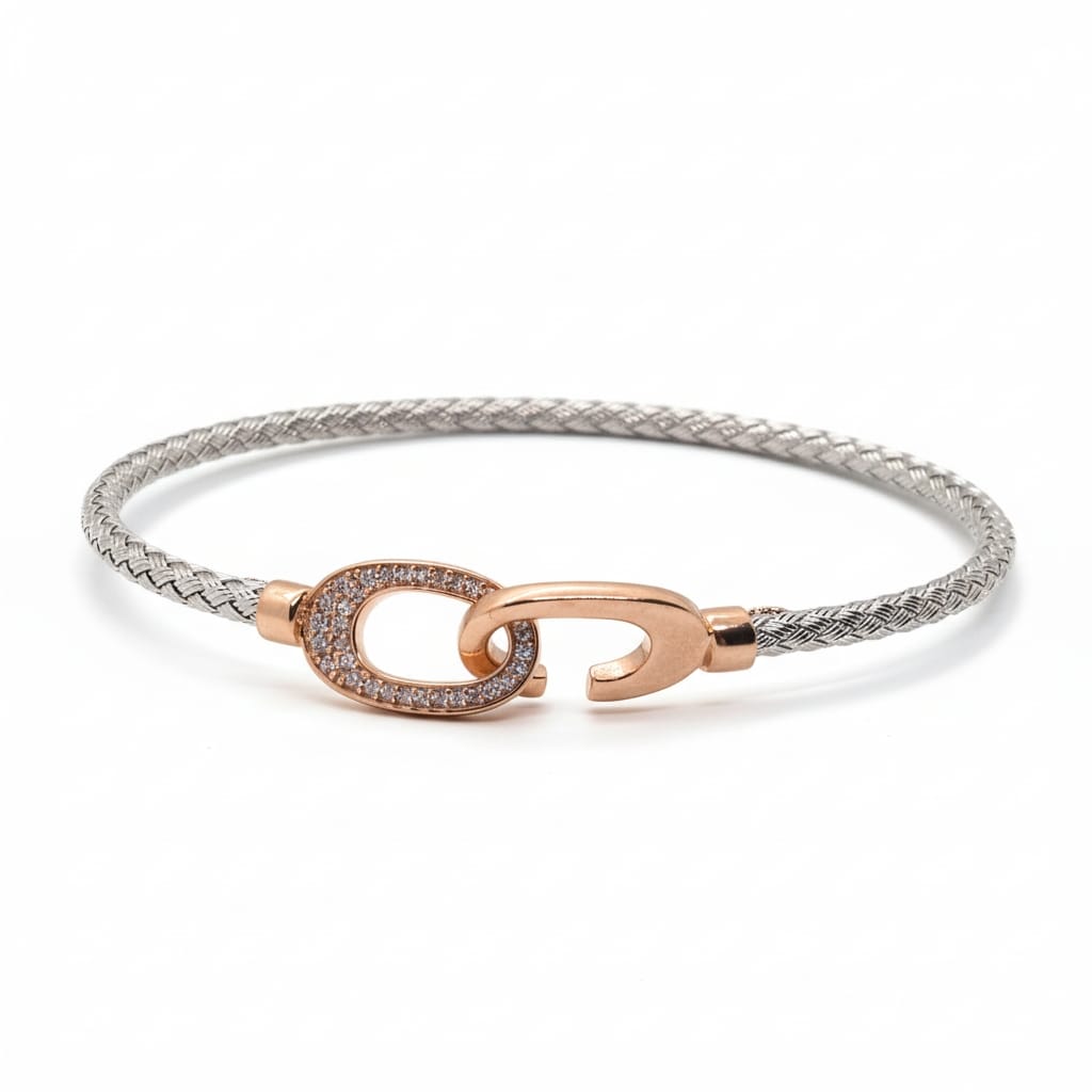 Bracelet femme bi colore en argent oxydes de zirconium cercle argenté