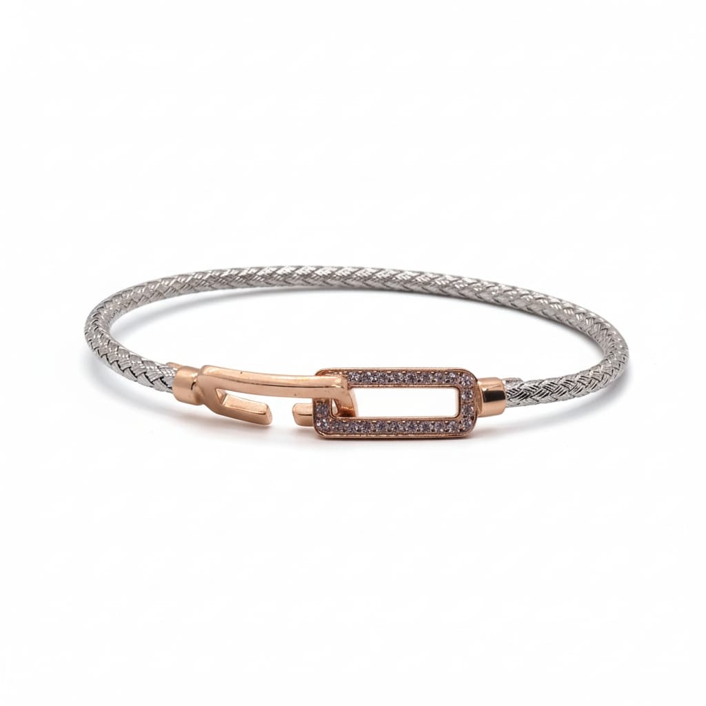 Bracelet femme bi colore en argent oxydes de zirconium rectangle argenté