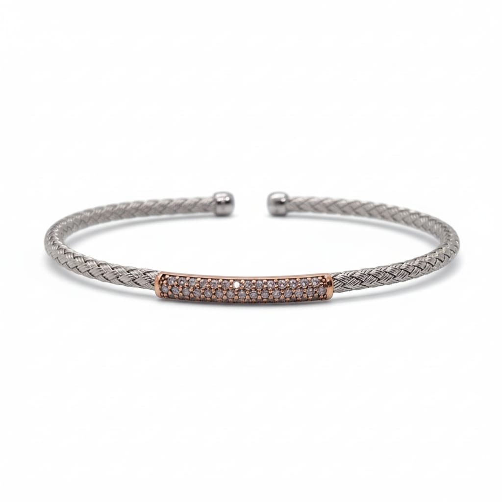 Bracelet femme bicolore en argent avec zirconium scintillant