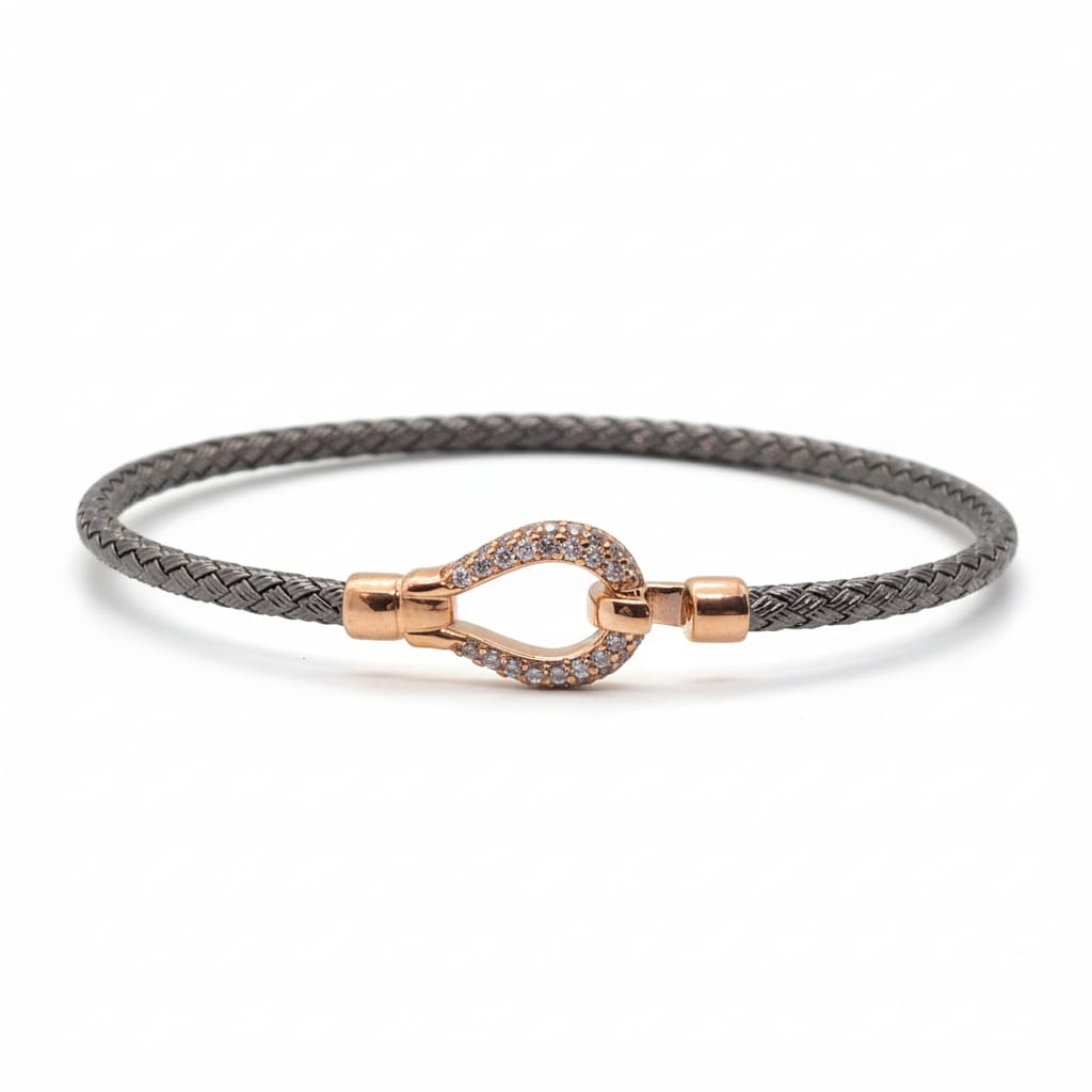 Bracelet argent bicolore lumineux aux pierres zirconium