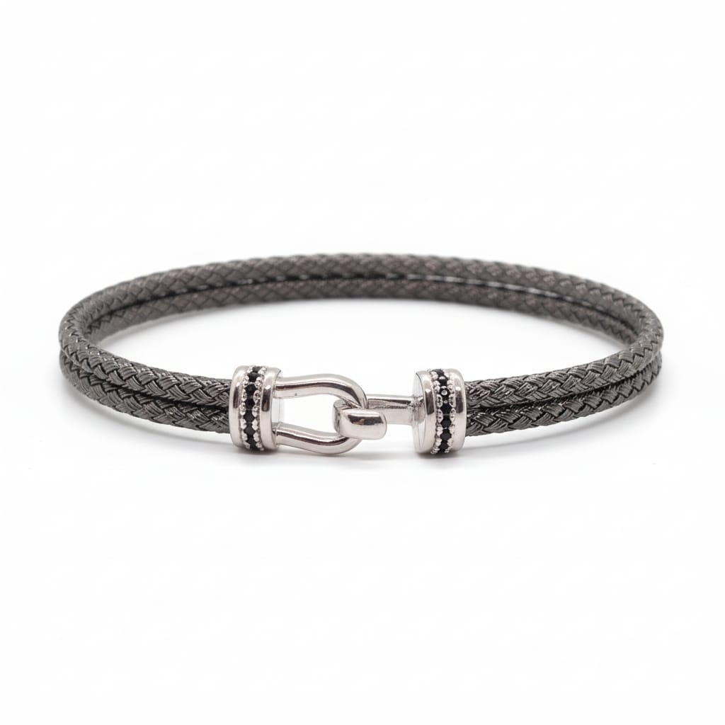 Bracelet Homme bi colore en argent oxydes de zirconium