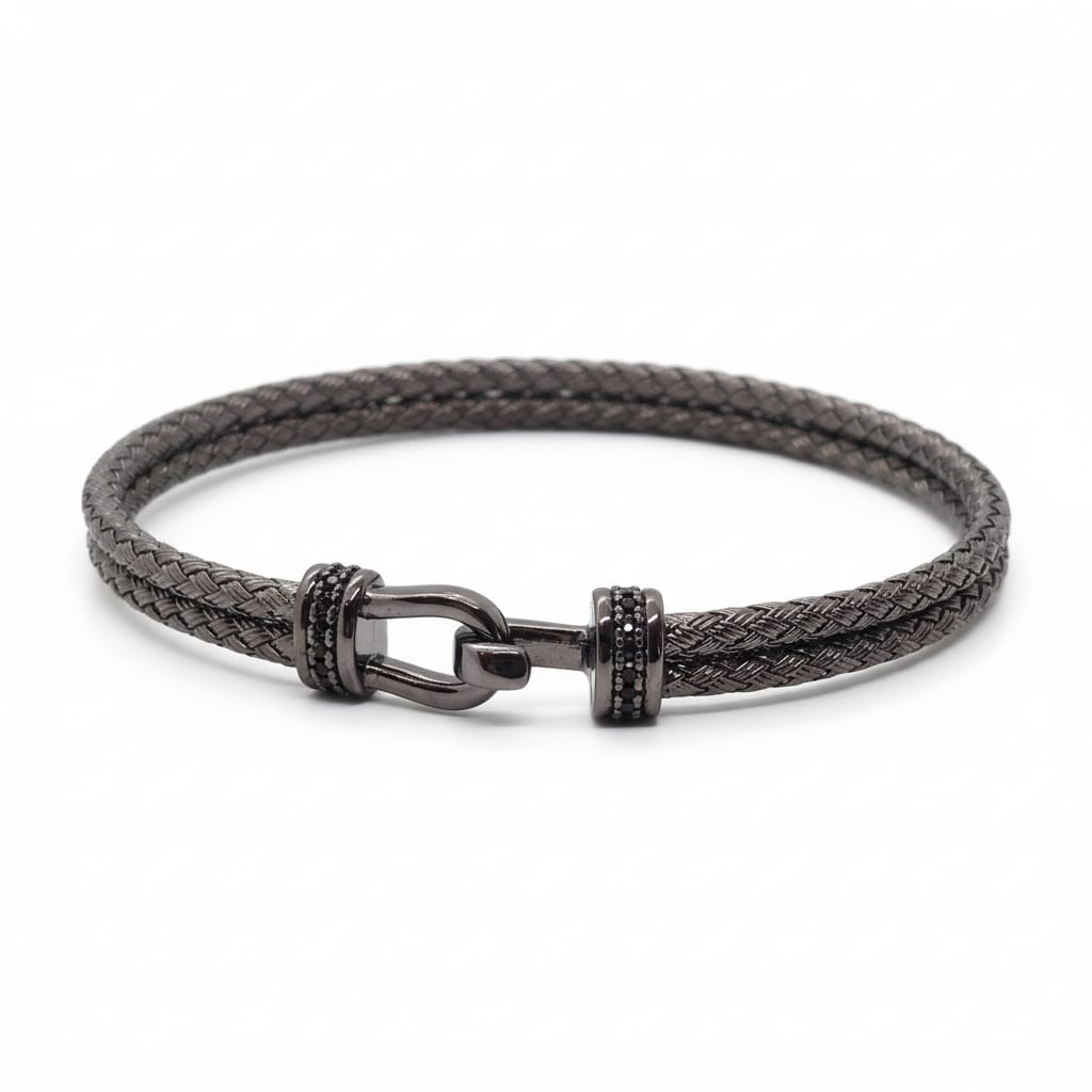 Bracelet Homme bi colore en argent oxydes de zirconium - 1