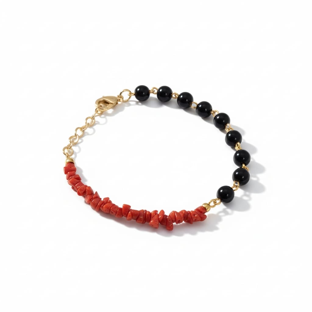 Bracelet femme corail et onyx en vermeil chic