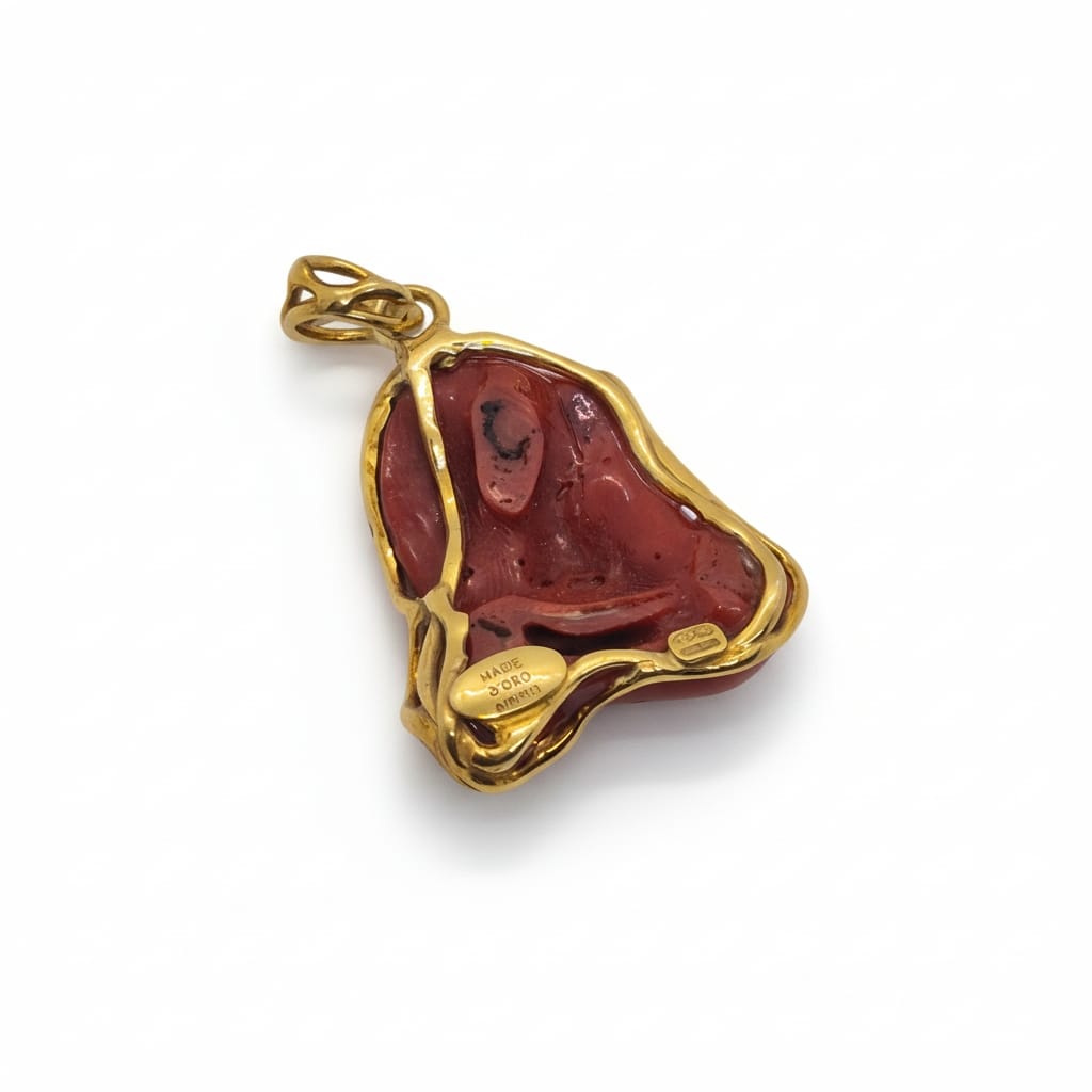 Pendentif en argent 925 doré or fin et corail rouge de corsica