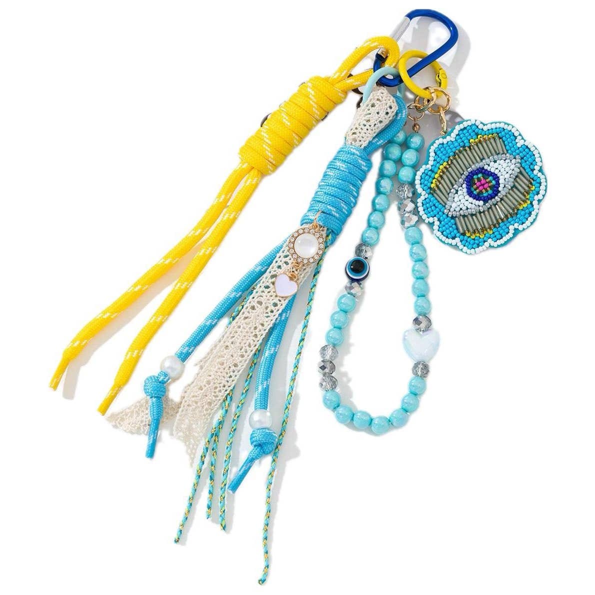 Accessoire décoratif pour sac turquoise et jaune
