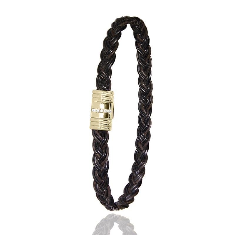 Bracelet en poil déléphant tressé avec fermoir en Or 18K &amp; diamant