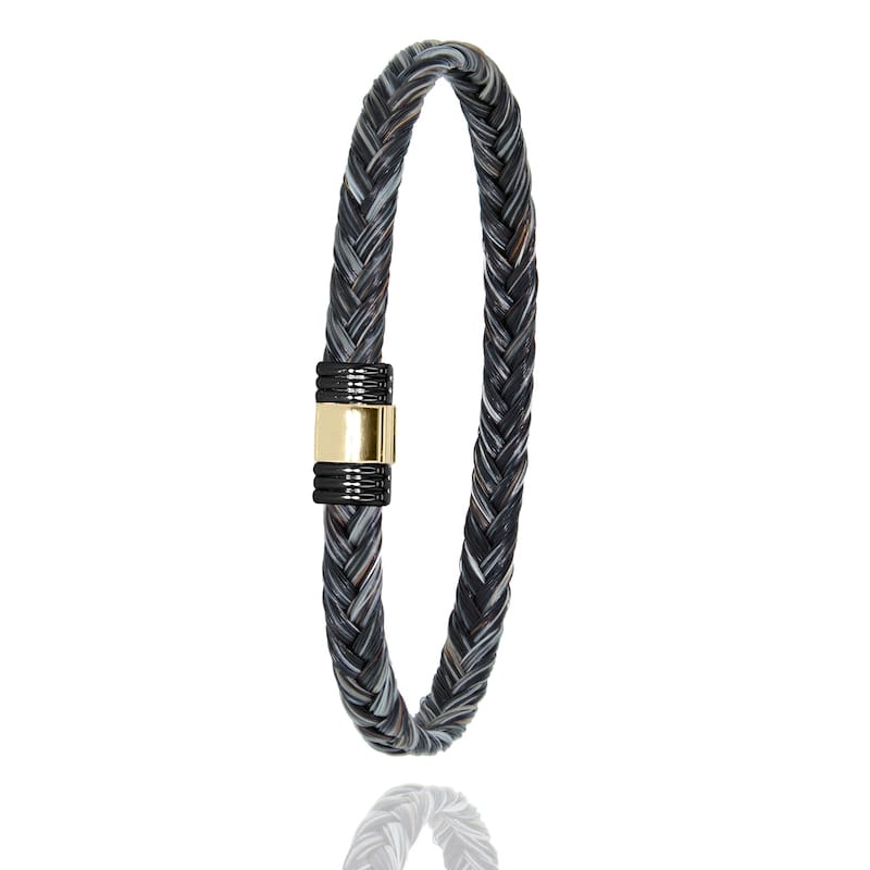 Bracelet en crin de cheval tressé acier PVD Or 18K