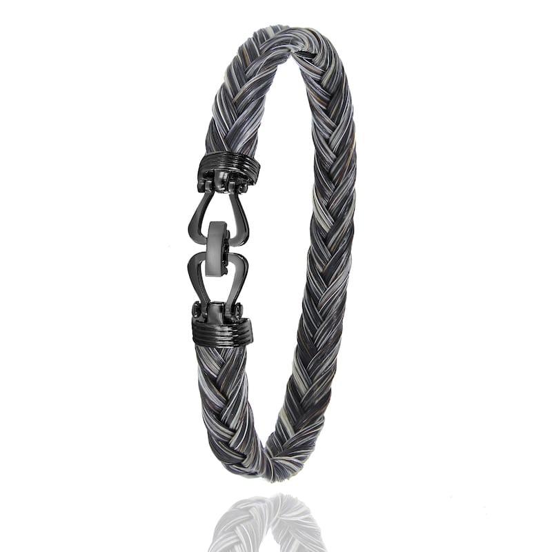 Bracelet en crin de cheval tressé avec fermoir en acier noir