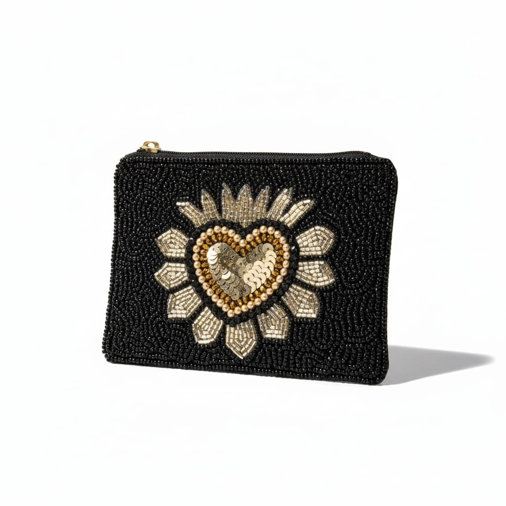 Pochette Brodée Cœur Doré Coton Femme Chic