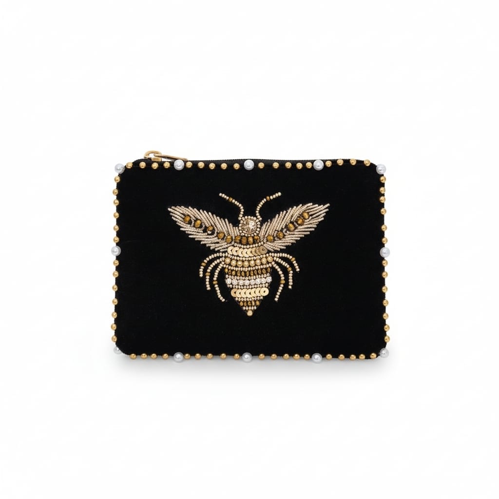Pochette Velours Brodée Abeille Femme tendance