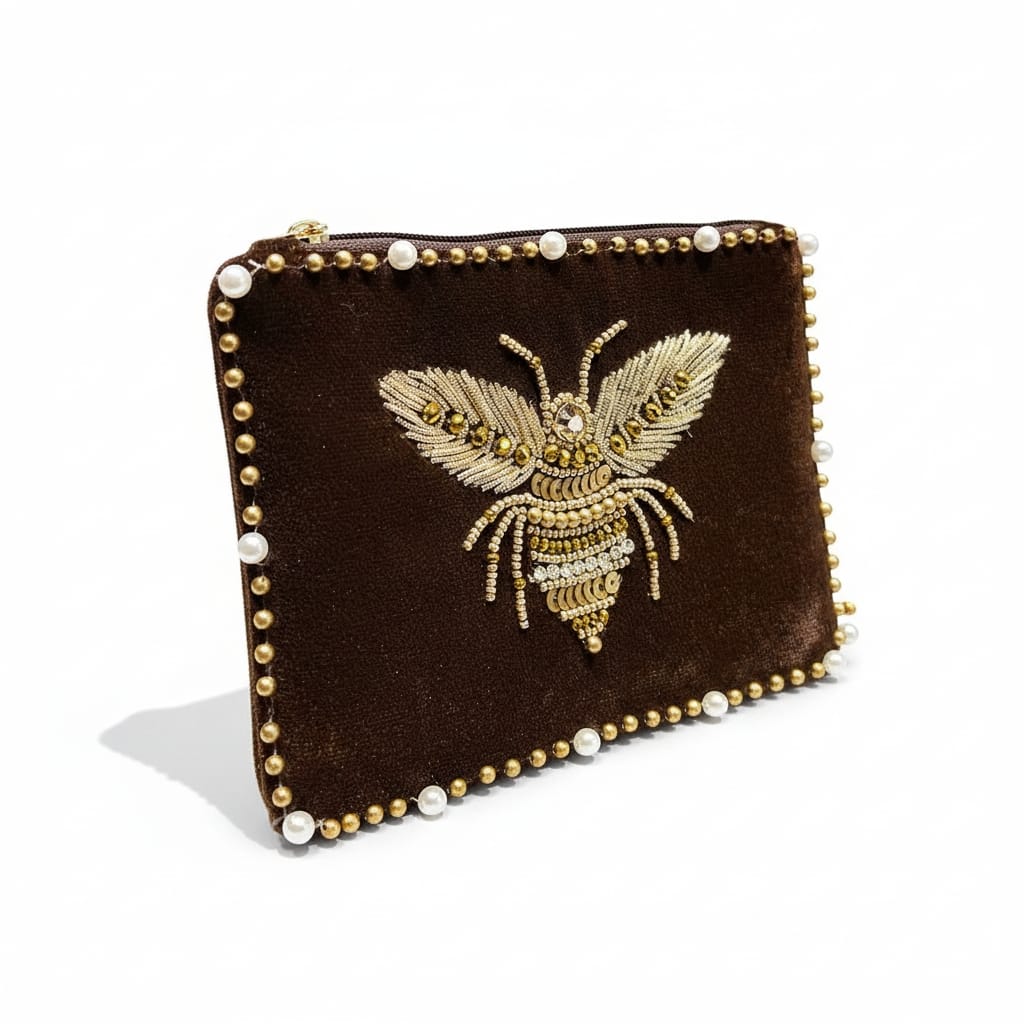 Pochette Femme en Velours Brodée Abeille Femme