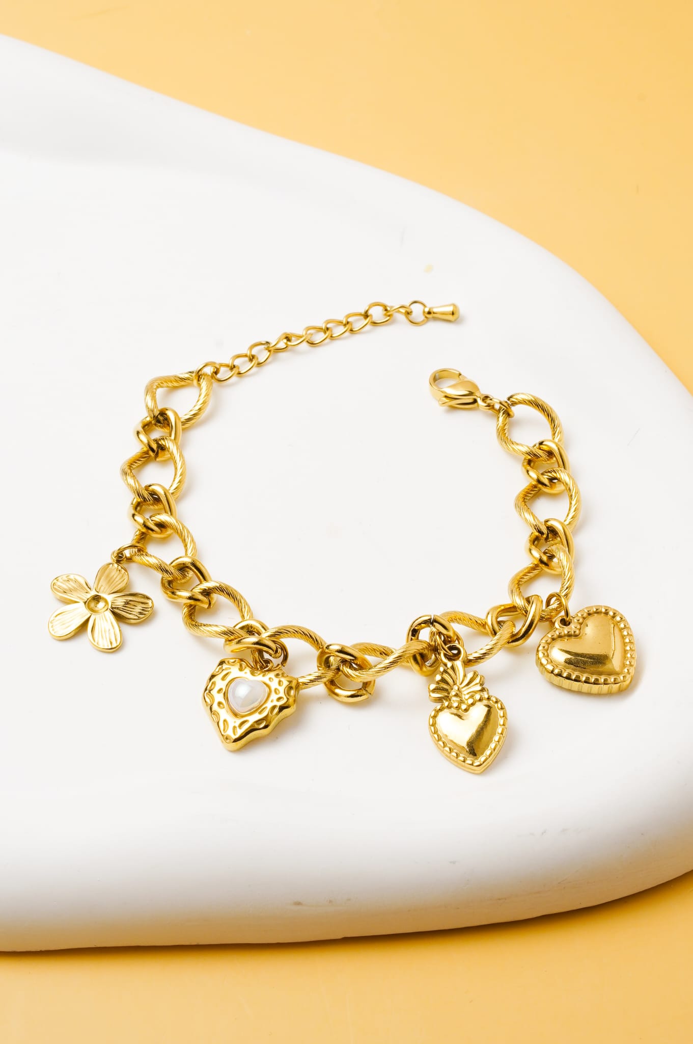 Bracelet Gourmette Femme forme de Coeur - En Acier Inoxydable