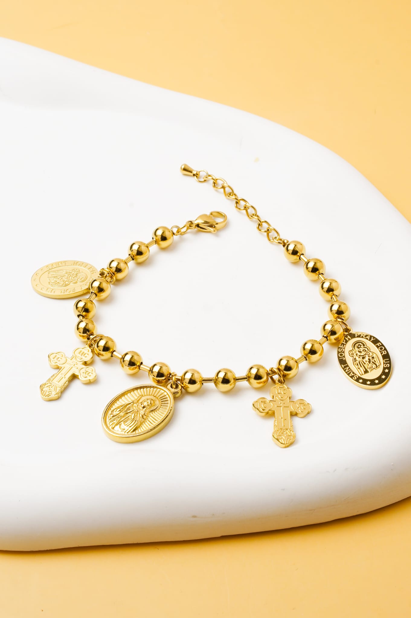 Bracelet Gourmette Femme croix religieuse En Acier Inoxydable