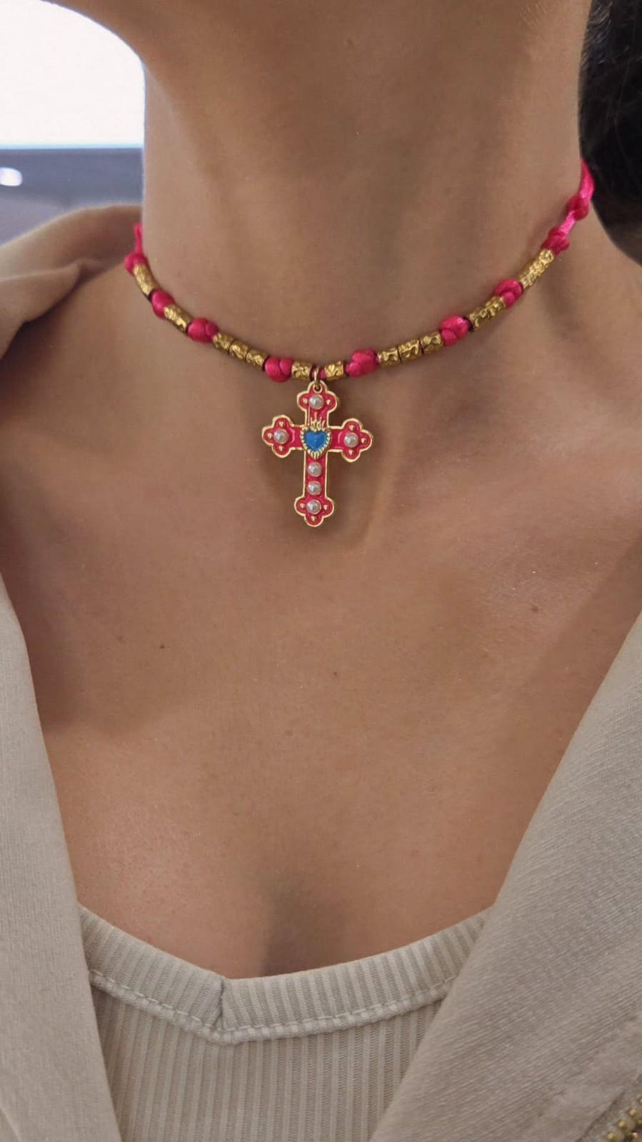 Collier femme rose et Or