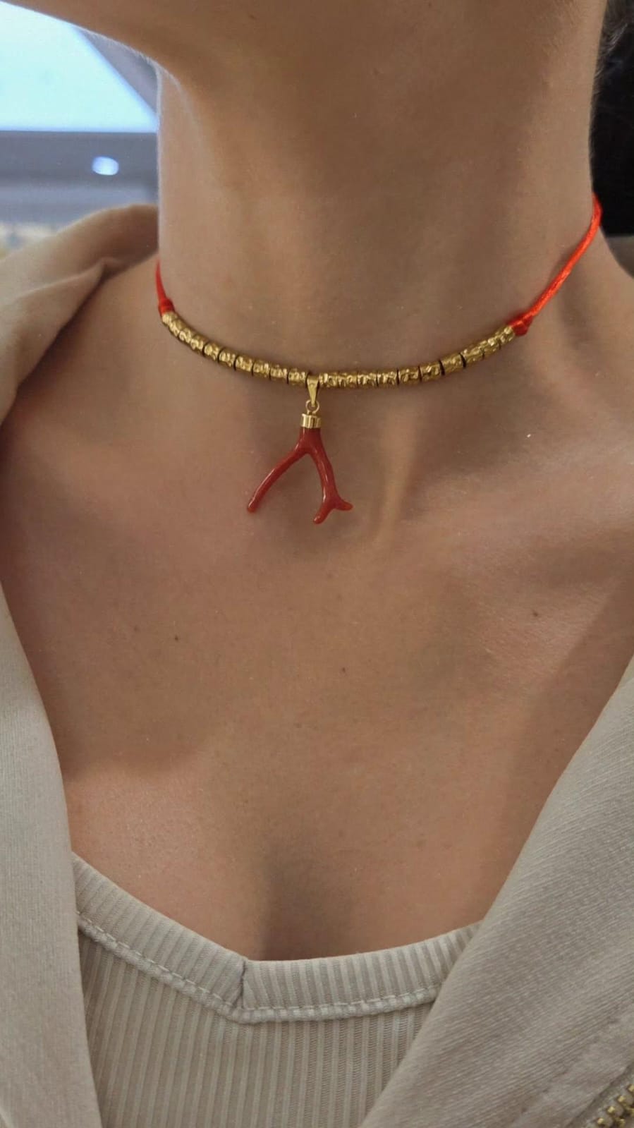 collier breloque tendance corail rouge véritable