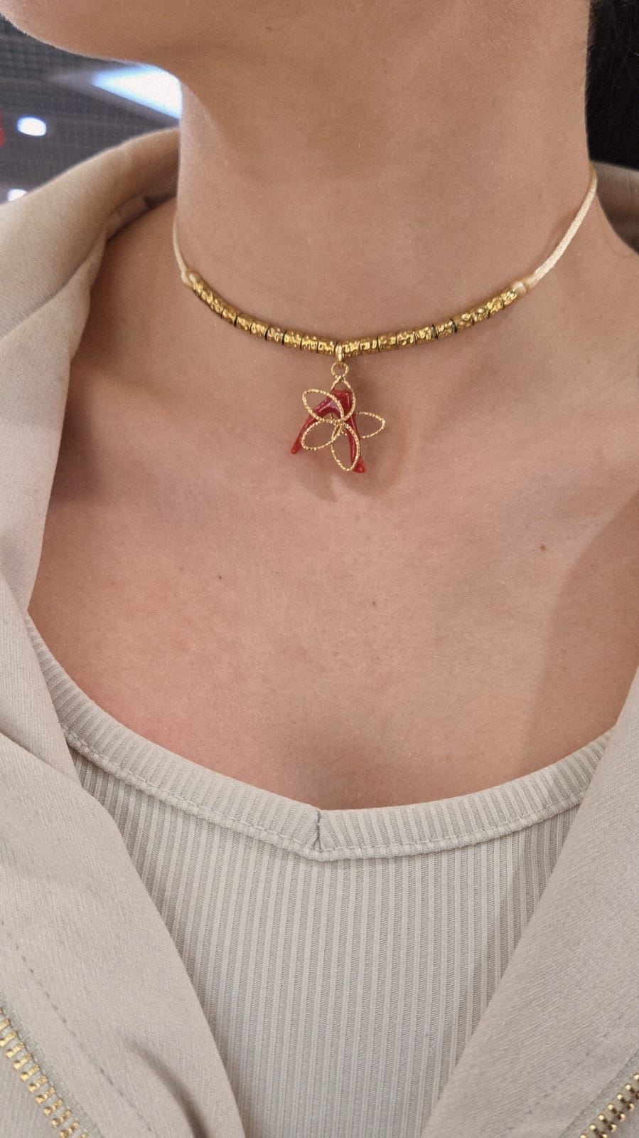 collier femme breloque été chic corail rouge