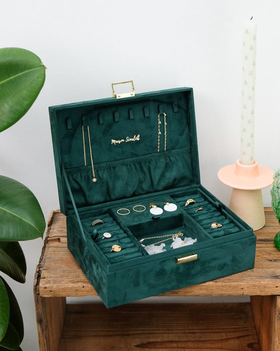 boîte à bijoux velours luxe femme verte