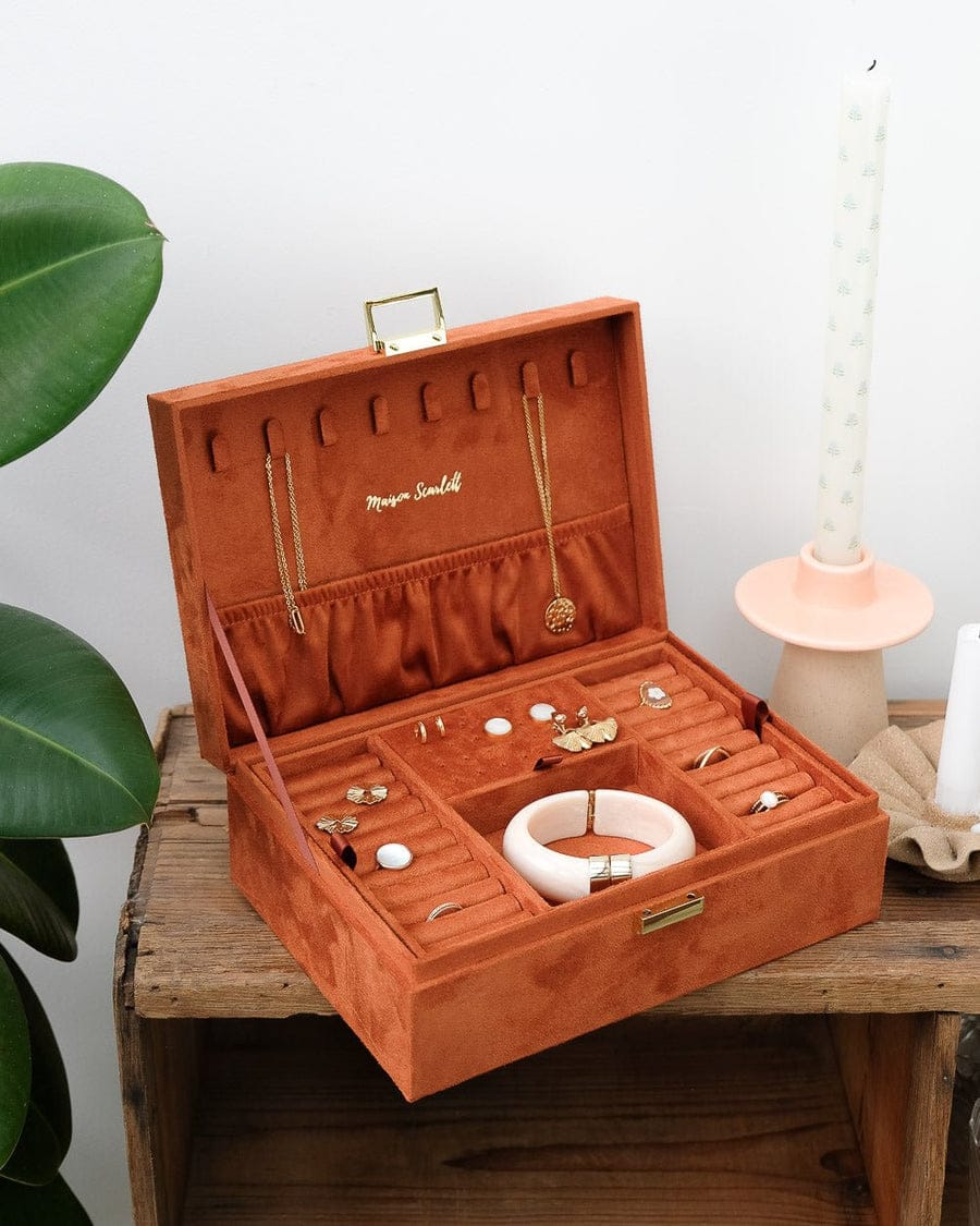 boîte à bijoux velours chic femme marron