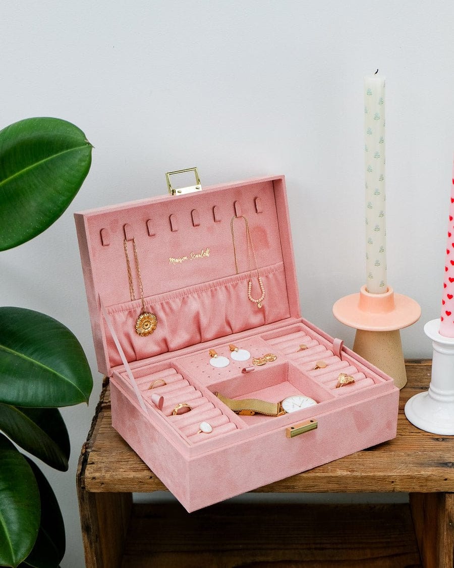 boîte à bijoux femme velours élégante rose