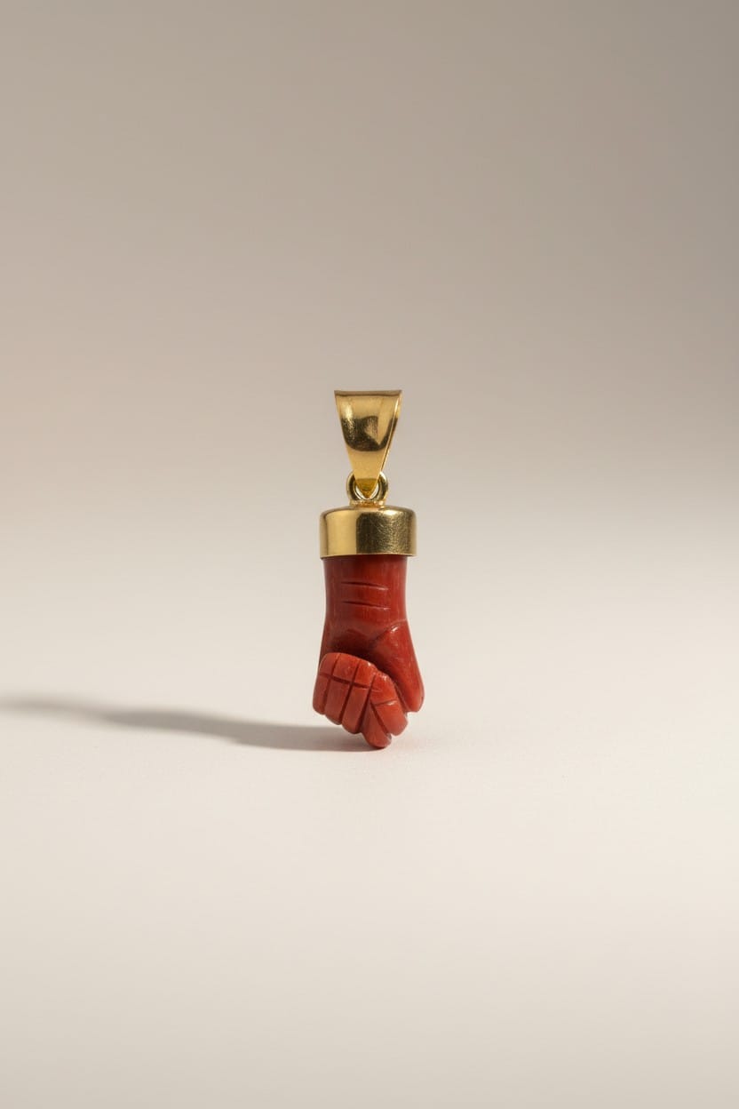 Pendentif Main en corail rouge et Or 750