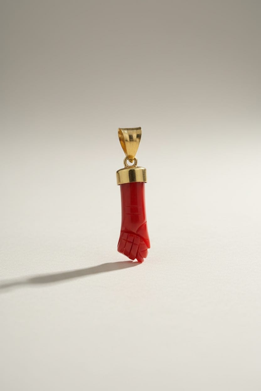 Pendentif femme - homme - main corail rouge et Or 18k