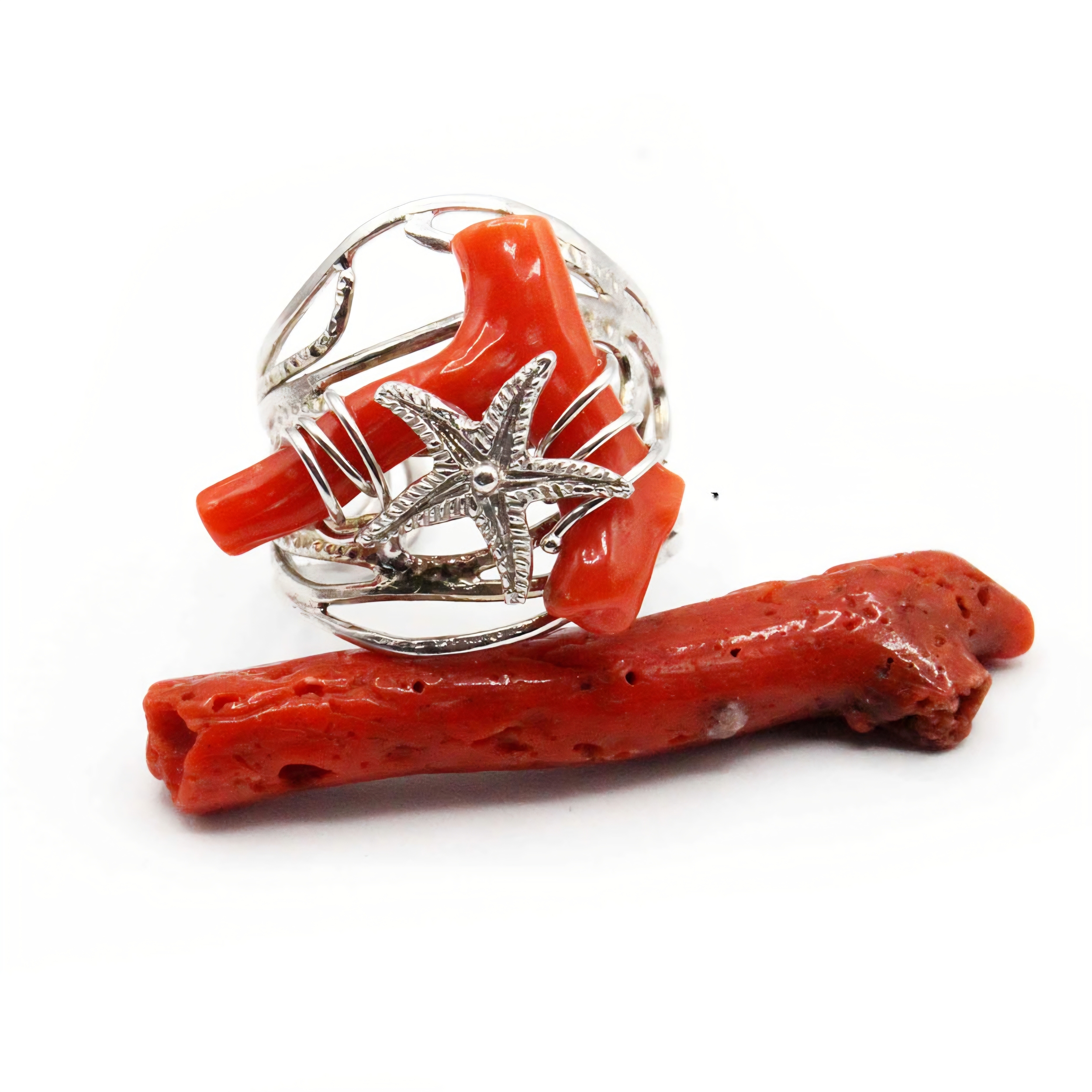 bague reglable etoile et corail