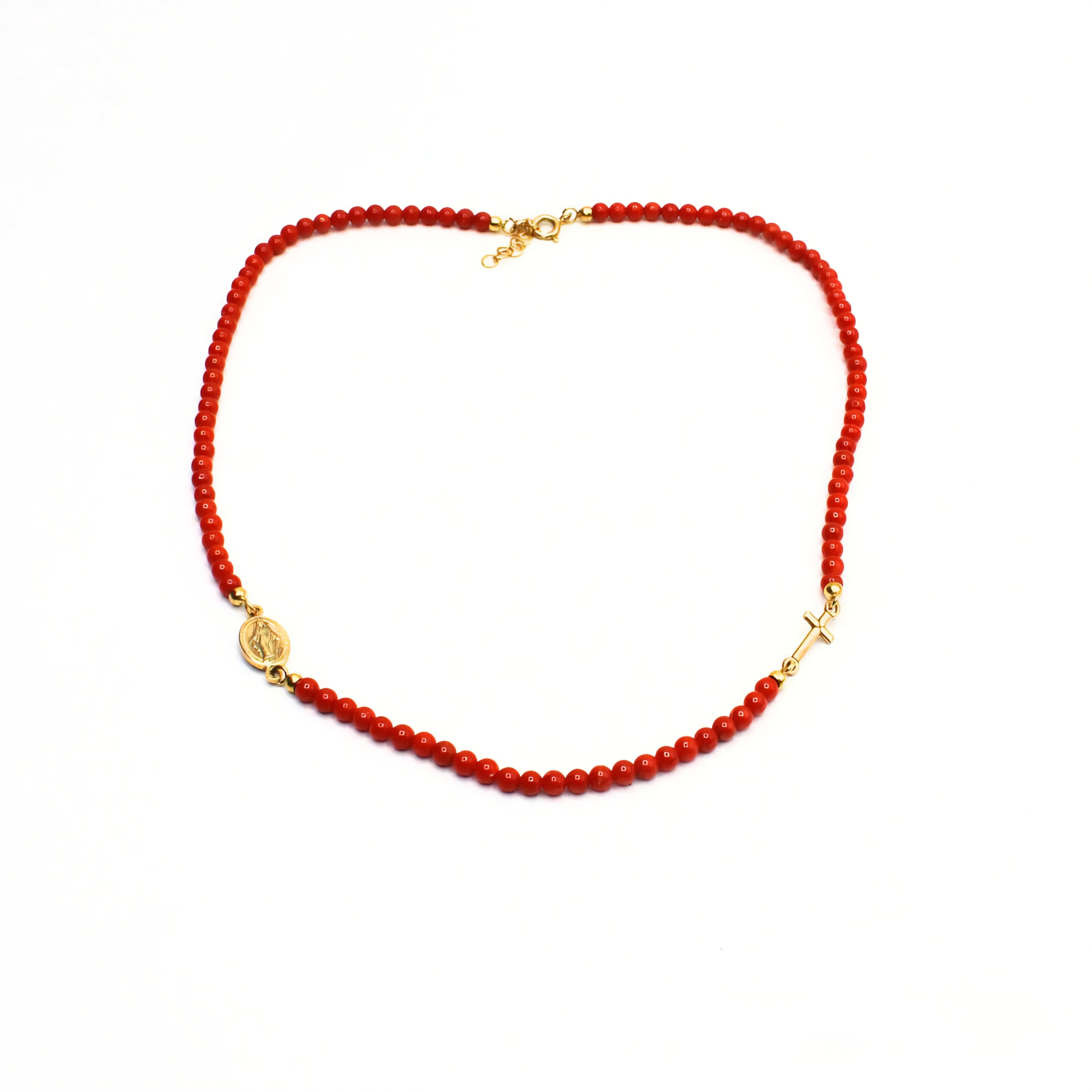 collier croix et madone corail