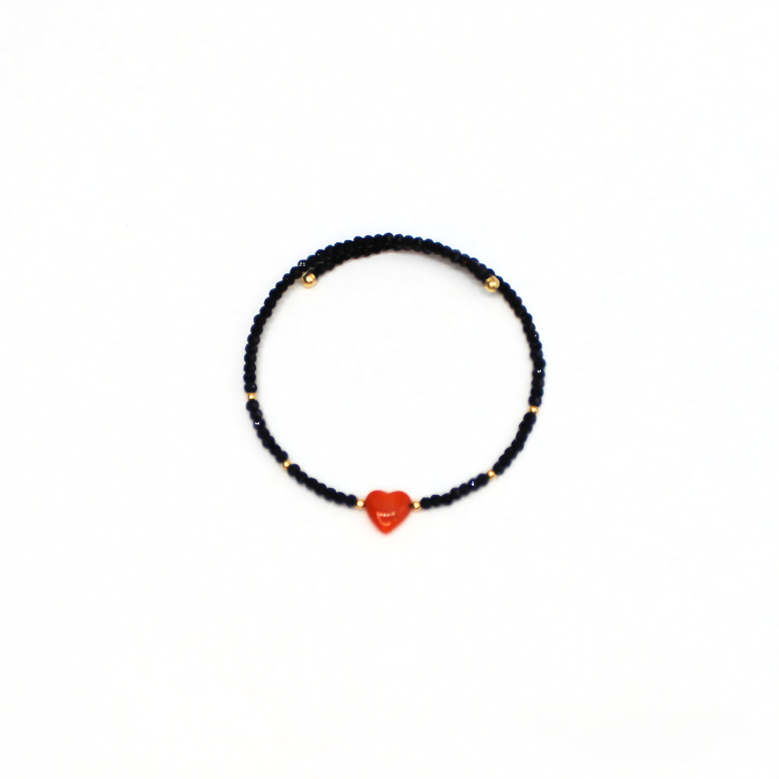 Bracelet femme jonc cristal noir et cœur en corail