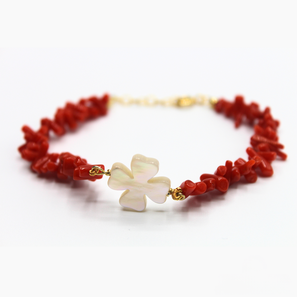 bracelet trefle et corail