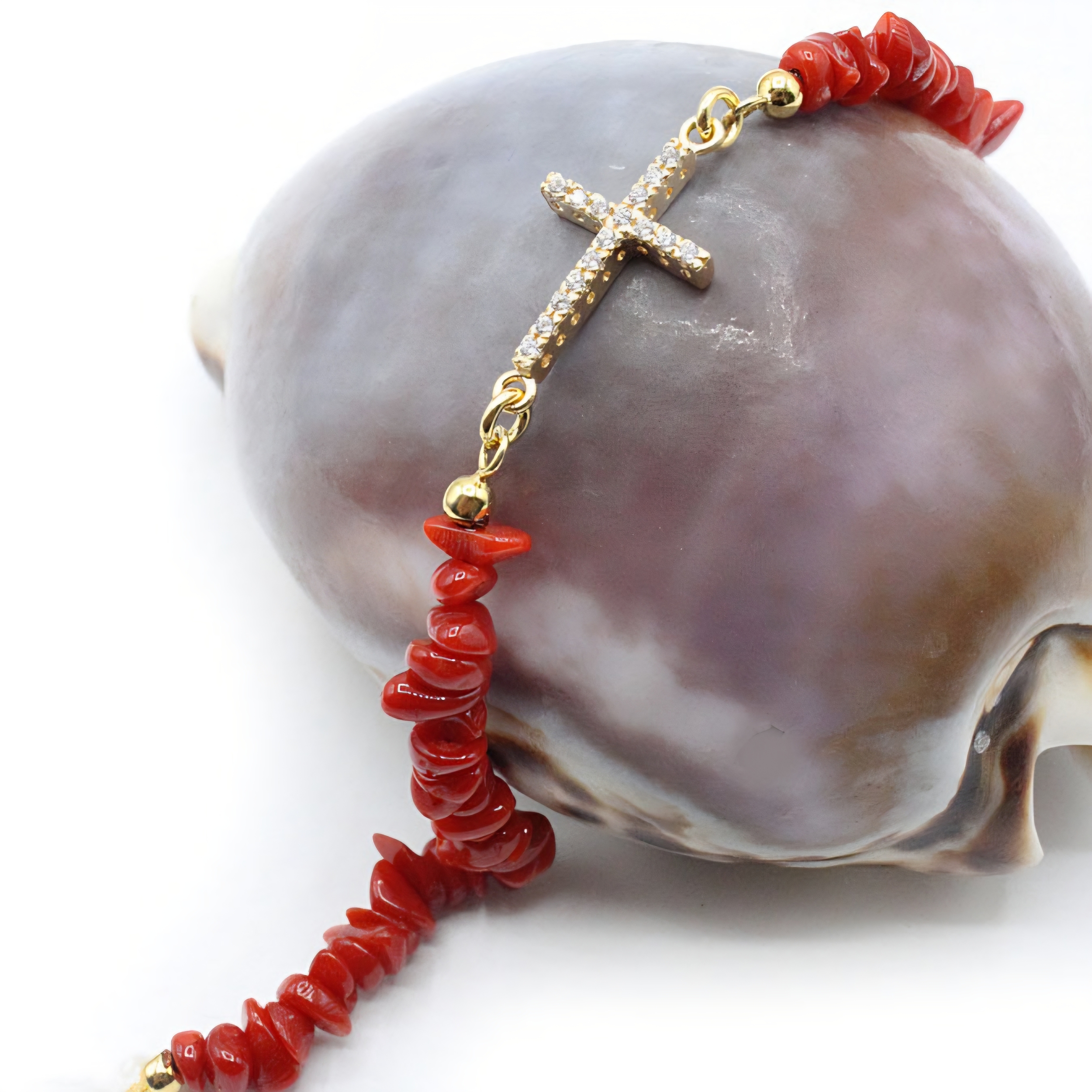 bracelet croix et corail femme