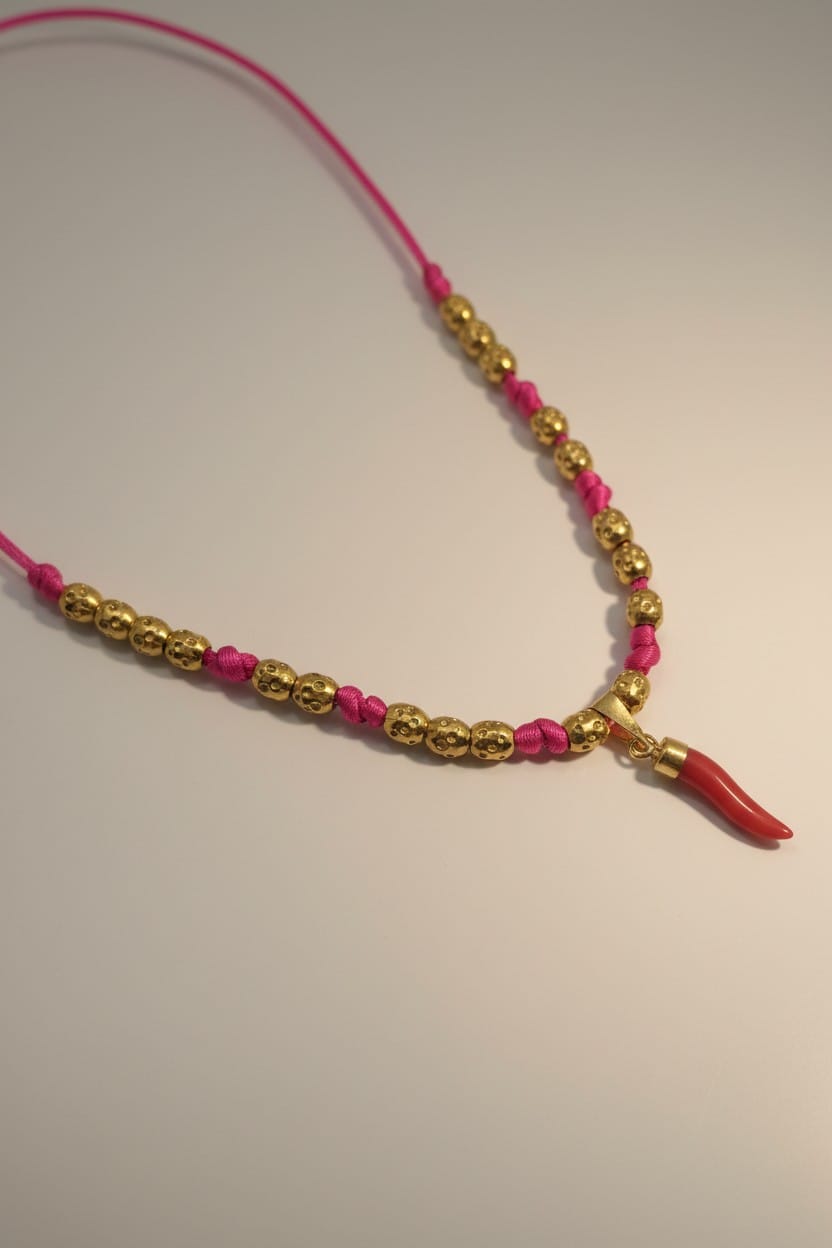 Collier enfant en corail rouge avec corne