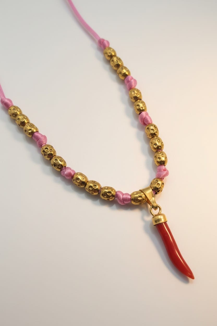 Collier en Corail  rouge pour enfant avec corne corse pas cher