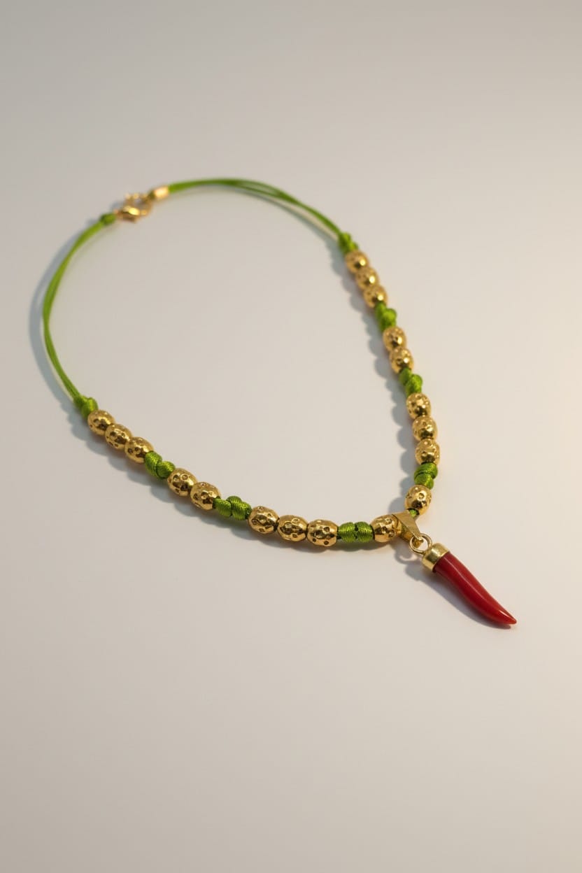 Collier enfant doré en véritable corail rouge corse jaune et vert et rouge