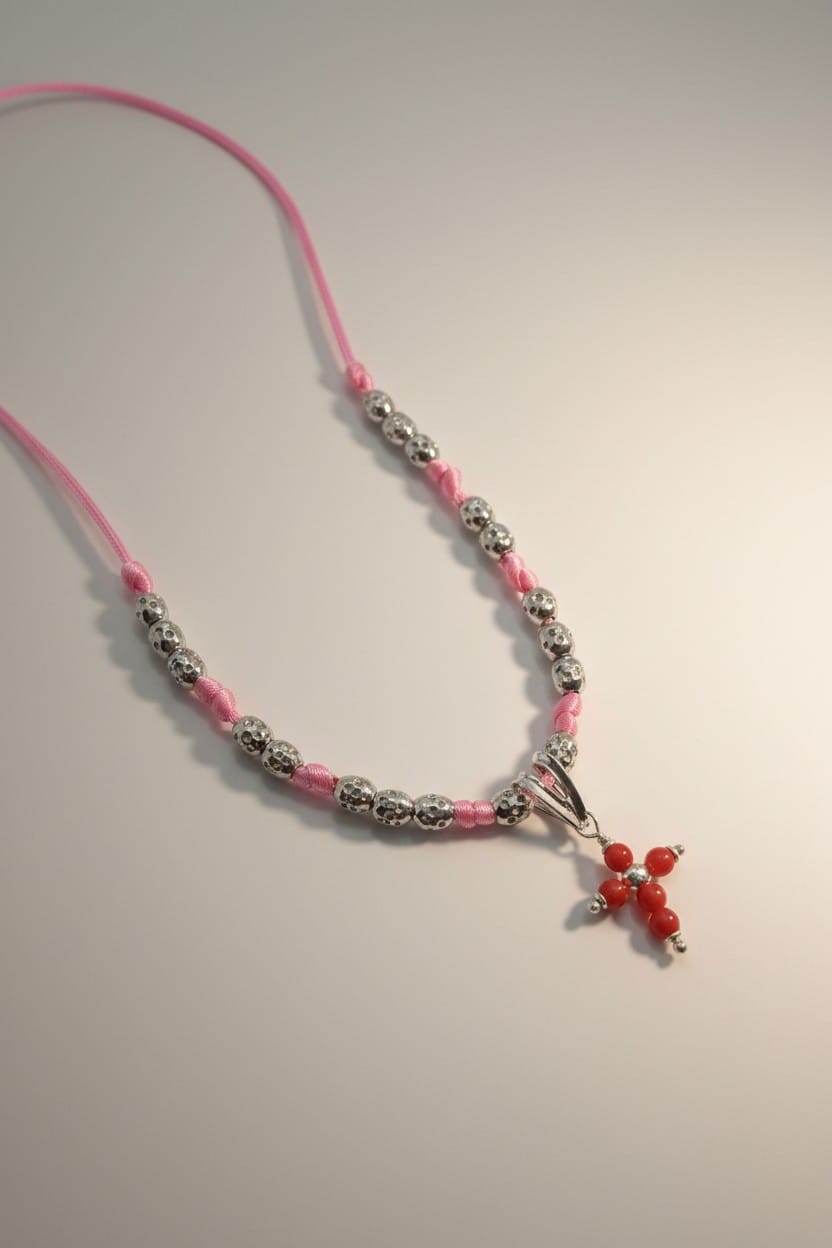 Collier enfant en corail rouge corse et chaîne dorée et croix